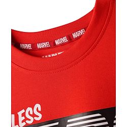 Pine Kids Marvel Single Jersey Knit Half Sleeves Drop Shoulder T-Shirt & Short Set With Avengers Graphics Red & Black
