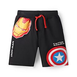 Pine Kids Marvel Single Jersey Knit Half Sleeves Drop Shoulder T-Shirt & Short Set With Avengers Graphics Red & Black