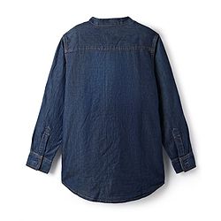 Pine Kids Denim Woven Full Sleeves Mandarin Collar Washed Shirt - Navy Blue