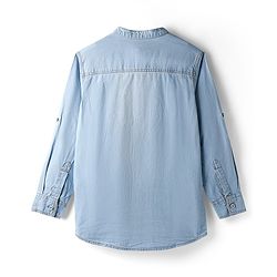 Pine Kids Denim Woven Full Sleeves Mandarin Collar Washed Shirt - Navy Blue