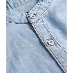 Pine Kids Denim Woven Full Sleeves Mandarin Collar Washed Shirt - Navy Blue