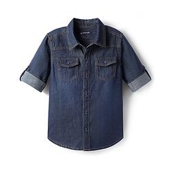 Pine Kids Denim Woven Full Sleeves Washed Shirt - Navy Blue