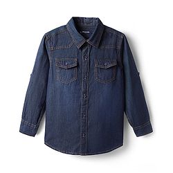 Pine Kids Denim Woven Full Sleeves Washed Shirt - Navy Blue