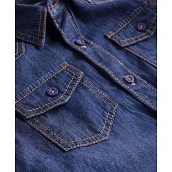 Pine Kids Denim Woven Full Sleeves Washed Shirt - Navy Blue