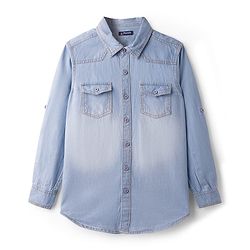 Pine Kids Denim Woven Full Sleeves Washed Shirt - Navy Blue