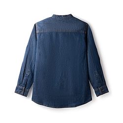 Pine Kids Woven Full Sleeves Washed Mandarin Collar Kurta Style Denim Shirt - Navy Blue