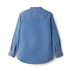Pine Kids Woven Full Sleeves Washed Mandarin Collar Kurta Style Denim Shirt - Navy Blue