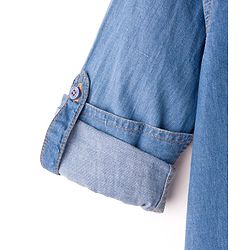 Pine Kids Woven Full Sleeves Washed Mandarin Collar Kurta Style Denim Shirt - Navy Blue