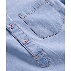 Pine Kids Woven Full Sleeves Washed Mandarin Collar Kurta Style Denim Shirt - Navy Blue