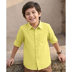 Pine Kids 100% Cotton Full Sleeves Solid Coloured Shirt - Yellow