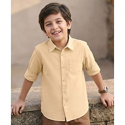Pine Kids 100% Cotton Full Sleeves Solid Coloured Shirt - Yellow