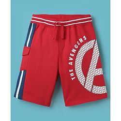 Pine Kids Marvel Single Jersey Knit Half Drop Shoulder Sleeves T-Shirt & Cut & Sew Shorts Set With Avengers Graphics - White & Red