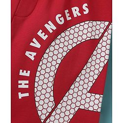 Pine Kids Marvel Single Jersey Knit Half Drop Shoulder Sleeves T-Shirt & Cut & Sew Shorts Set With Avengers Graphics - White & Red