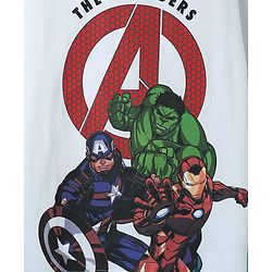 Pine Kids Marvel Single Jersey Knit Half Drop Shoulder Sleeves T-Shirt & Cut & Sew Shorts Set With Avengers Graphics - White & Red