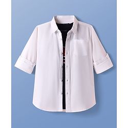 Pine Kids 100% Cotton Full Sleeves Solid Coloured Shirt With Inner Tee - White