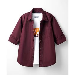 Pine Kids 100% Cotton Full Sleeves Solid Coloured Shirt With Inner Tee - White