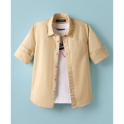 Pine Kids 100% Cotton Full Sleeves Solid Coloured Shirt With Inner Tee - White