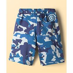 Pine Kids Marvel Single Jersey Knit Half Sleeves Drop Shoulder T-Shirt & Shorts Set with Avengers Graphics & Camouflage Detailing - Blue & White