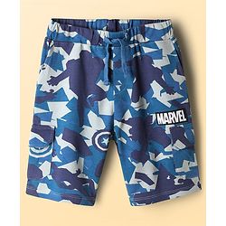 Pine Kids Marvel Single Jersey Knit Half Sleeves Drop Shoulder T-Shirt & Shorts Set with Avengers Graphics & Camouflage Detailing - Blue & White