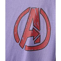 Pine Kids Marvel Terry Knit Oversized Half Sleeves Drop Shoulder T-Shirt With Front And Back Avenger Graphics - Purple