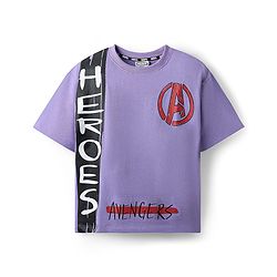 Pine Kids Marvel Terry Knit Oversized Half Sleeves Drop Shoulder T-Shirt With Front And Back Avenger Graphics - Purple