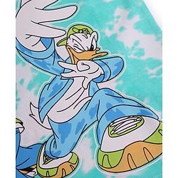 Pine Kids Disney Single Jersey Knit Half Drop Shoulder Sleeves Oversized T-Shirt & Shorts Set With Mickey Mouse & Family Graphics & Tie & Dye Print - Aqua Blue