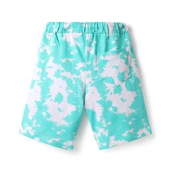 Pine Kids Disney Single Jersey Knit Half Drop Shoulder Sleeves Oversized T-Shirt & Shorts Set With Mickey Mouse & Family Graphics & Tie & Dye Print - Aqua Blue