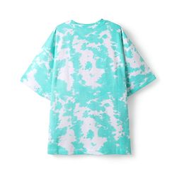 Pine Kids Disney Single Jersey Knit Half Drop Shoulder Sleeves Oversized T-Shirt & Shorts Set With Mickey Mouse & Family Graphics & Tie & Dye Print - Aqua Blue