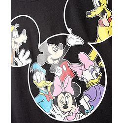 Pine Kids Disney Single Jersey Knit Half Drop Shoulder Sleeves T-Shirt With Mickey Mouse & Family Graphics - Black