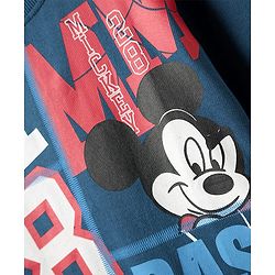 Pine Kids Disney Single Jersey Knit Half Drop Shoulder Sleeves Oversized T-Shirt With Mickey Mouse & Family Graphics - Blue