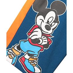 Pine Kids Disney Terry Knit Knee Length Shorts with Cut & Sew Design & Mickey Mouse Print - Navy Blue & Orange