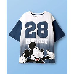Pine Kids Disney Single Jersey Knit Half Drop Shoulder Sleeves T-Shirt & Shorts Set With Mickey Mouse & Family Graphics - White & Red