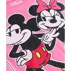Pine Kids Disney Single Jersey Knit Half Drop Shoulder Sleeves Oversized T-Shirt & Cut & Sew Shorts Set With Minnie Mouse & Family Graphics - Pink
