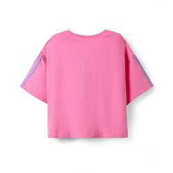 Pine Kids Disney Single Jersey Knit Half Drop Shoulder Sleeves Oversized T-Shirt & Cut & Sew Shorts Set With Minnie Mouse & Family Graphics - Pink