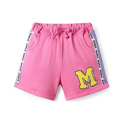 Pine Kids Disney Single Jersey Knit Half Drop Shoulder Sleeves Oversized T-Shirt & Cut & Sew Shorts Set With Minnie Mouse & Family Graphics - Pink