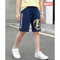Pine Kids Marvel Terry Knit Knee Length Shorts with Avengers Graphics & Foil Detailing - Navy Blue