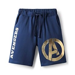Pine Kids Marvel Terry Knit Knee Length Shorts with Avengers Graphics & Foil Detailing - Navy Blue