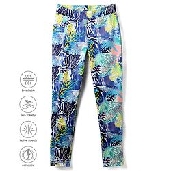 Pine Active Full Length Super Stretch Leggings with Sea Flora Print - Navy Blue