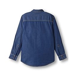 Pine Kids Denim Woven Full Sleeves Washed Shirt with Patch Detailing - Navy Blue