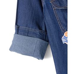 Pine Kids Denim Woven Full Sleeves Washed Shirt with Patch Detailing - Navy Blue