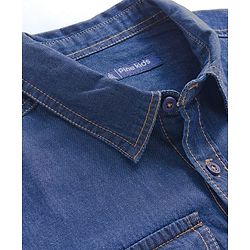 Pine Kids Denim Woven Full Sleeves Washed Shirt with Patch Detailing - Navy Blue