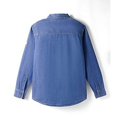 Pine Kids Woven Full Sleeves Washed Shirt with Text Applique - Blue