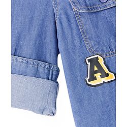 Pine Kids Woven Full Sleeves Washed Shirt with Text Applique - Blue