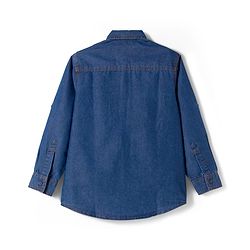 Pine Kids Denim Woven Full Sleeves Shirt With Text Print - Blue