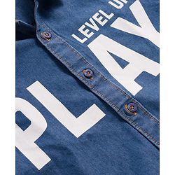 Pine Kids Denim Woven Full Sleeves Shirt With Text Print - Blue