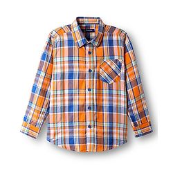 Pine Kids Cotton Woven Full Sleeves Checkered Shirt With T-Shirt - Orange