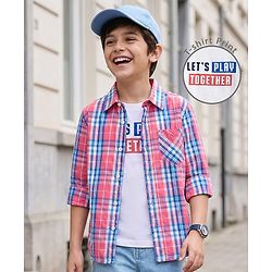 Pine Kids Cotton Woven Full Sleeves Checkered Shirt With T-Shirt - Multicolour