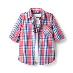 Pine Kids Cotton Woven Full Sleeves Checkered Shirt With T-Shirt - Multicolour