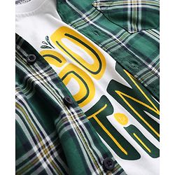 Pine Kids Cotton Woven Full Sleeves Checkered Shirt With T-Shirt - Green