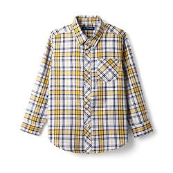 Pine Kids 100% Cotton Full Length Checks Shirts With Text Printed Tank T-Shirt - Yellow & Navy Blue